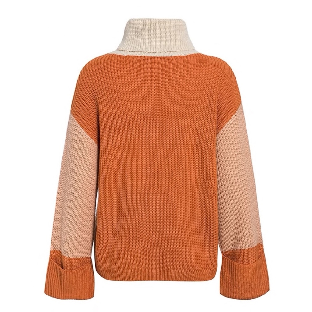 Color Block Beige Turtleneck Sweater Orange - Picture 6 of 9